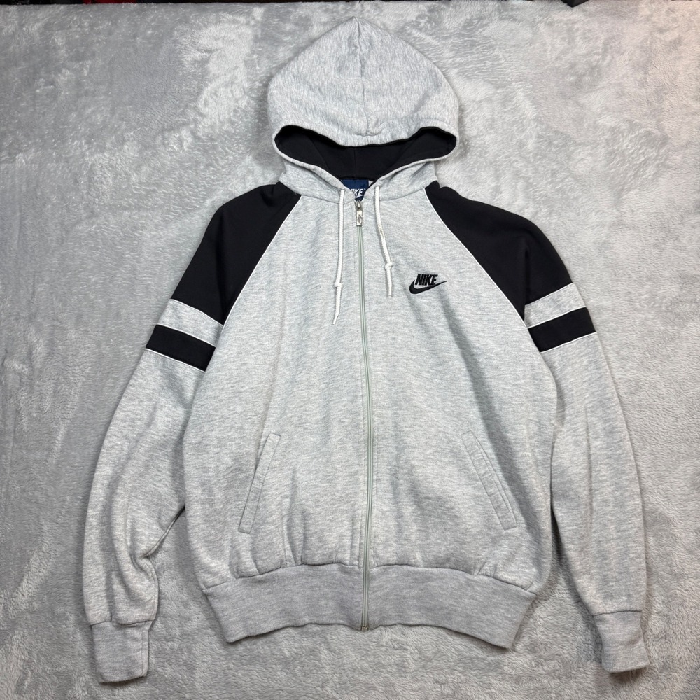 Vintage Nike Zip Up Hoodie Mens XL Gray Black Track Jacket Athletic 80s 90s